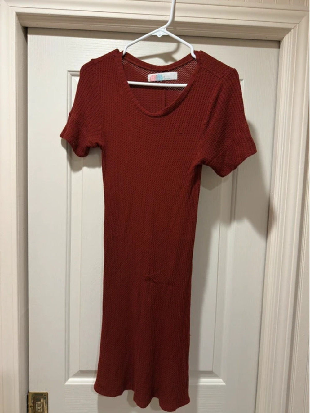 FP Beach Free People Rust Red Waffle Knit Midi Dress